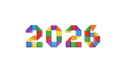 Colorful Geometric Blocks Forming 2026 Year Numbers, Playful Modern New Year Typography Design on Clean Background, Creative Celebration Concept