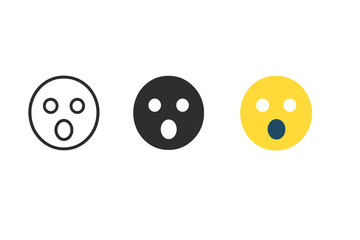 Fototapeta premium Surprised Face Trio. Minimalist surprised icon: three identical surprised faces with wide open eyes and round mouth in a row,