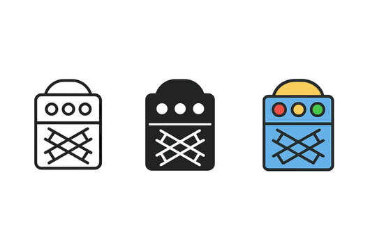 Railway Control Panel Icons. Minimalist control panel icon: three identical railway control panels in a row, first in line style