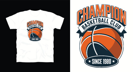 Champion Basketball Vector Graphic for Apparel Design or Sport Team Logo Since 1980 Tournament or Competition Vintage Inspired Template for Sportswear Fashion