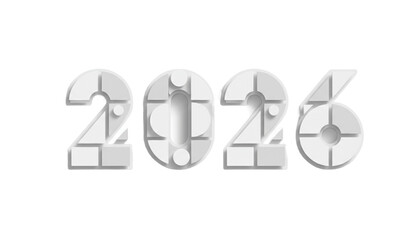 Minimal White 3D 2026 Numbers with Recessed Carved Details, Modern New Year Typography on Clean Background, Elegant Holiday Celebration Design