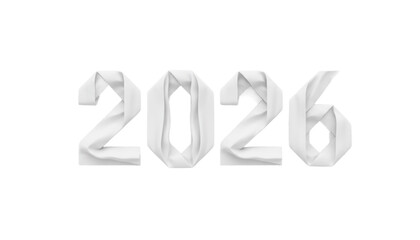 White Folded Paper 2026 Numbers, Minimal Origami Style Year Typography, Clean Modern New Year Graphic Design Isolated on Light Background
