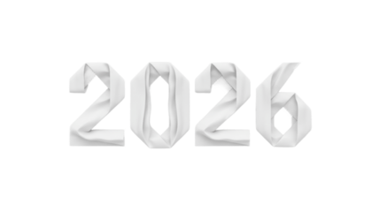 White Folded Paper 2026 Numbers, Minimal Origami Style Year Typography, Clean Modern New Year Graphic Design Isolated on Light Background