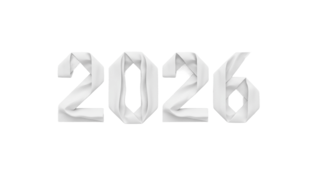 White Folded Paper 2026 Numbers, Minimal Origami Style Year Typography, Clean Modern New Year Graphic Design Isolated on Light Background