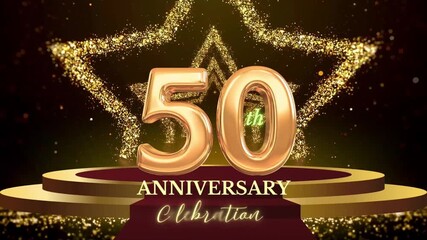 Golden 50th anniversary celebration sparkles with elegant animation perfect for milestone events and corporate achievements for a memorable occasion