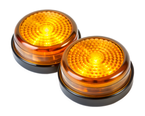 Two amber warning lights with circular pattern isolated on transparent background