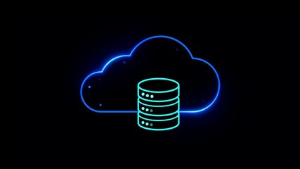 Cloud database animated neon illustration of a symbol. Cloud databases organize and store data. Services for storing information with internet access. Cloud computing or data storage icon. - Powered by Adobe