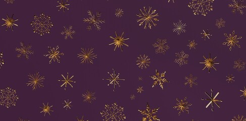 Stunning golden snowflakes scattered on a deep purple backdrop. Perfect for Christmas, New Year designs, evoking festive feelings, luxury, and c