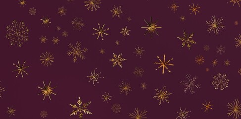 Elegant gold snowflakes on a rich purple background create a festive and luxurious winter design. Perfect for holiday themes and seasonal projec