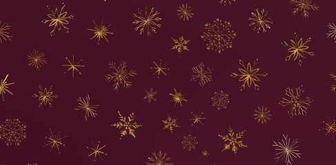 Stunning golden snowflakes scattered on a rich burgundy backdrop, perfect for holiday designs, winter greetings, and festive projects.