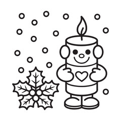 cute candle with holly bold & easy cute christmas coloring page, Whimsical Gingerbread House Coloring Pages for Kids & Adults, Christmas Coloring Pages, bold & easy cozy winter coloring book pages,
