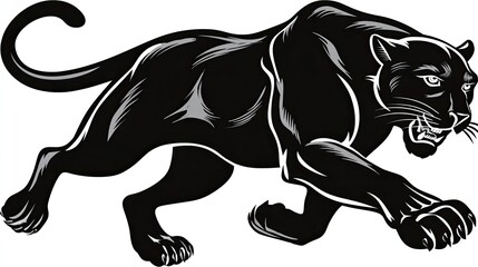 Powerful black panther prowling forward with fierce expression.
