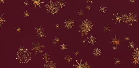 Festive background featuring falling golden snowflakes against a dark red backdrop, perfect for holiday designs and winter themed projects.