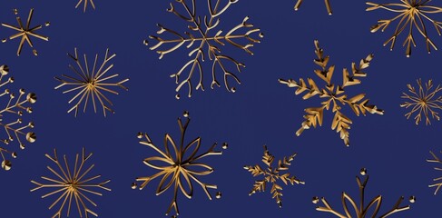 Elegant golden snowflakes on a deep blue background. Perfect for Christmas, winter holiday designs, cards, and festive projects.