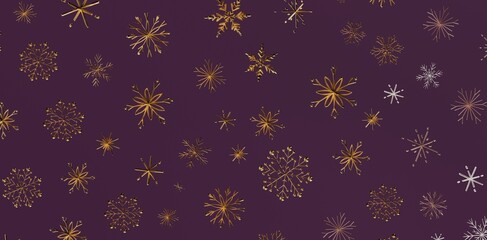 Christmas background with golden snowflakes on a deep purple backdrop. Perfect for holiday designs, winter greetings, and festive projects.