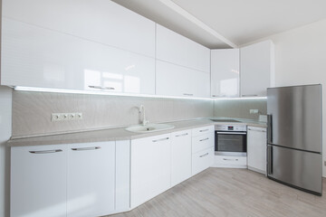 Fototapeta premium Scandinavian Style Cozy Modern Open Bright Minimalism Kitchen Home Interior.