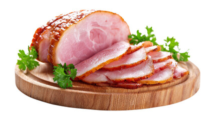 Sliced Ham With Parsley Garnish isolated on a transparent background