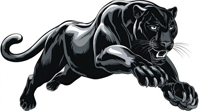 Black panther poised for a powerful, dynamic leap forward.