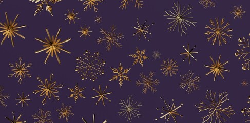 Elegant gold snowflakes on a rich purple background perfect for Christmas and New Year designs. Ideal for festive backgrounds, cards and invitat