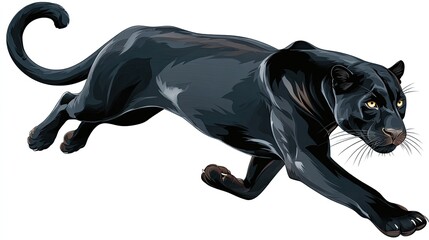 Sleek black panther with yellow eyes prowls forward.