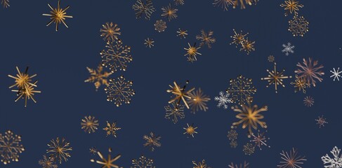 Elegant abstract background of gold and white snowflakes falling on a dark blue backdrop. Perfect for Christmas, winter, and holiday designs. Id