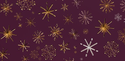 Luxurious gold snowflakes on a deep burgundy backdrop, perfect for festive designs and winter themes. Suitable for cards, invitations, and holid