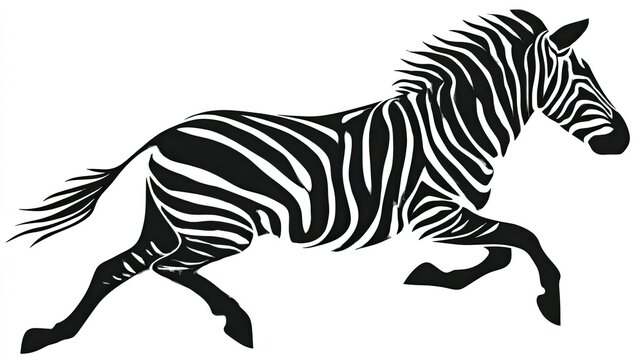 Stylized zebra runs with dynamic motion on a white background.