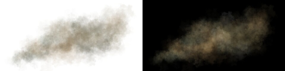 Realistic sandy dust and smoke clouds with soft edges and transparent texture on dark background for commercial visual use.