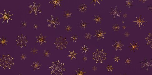 Luxurious golden snowflakes pattern on a deep purple backdrop. Perfect for Christmas, winter, and festive design projects, offering a touch of e