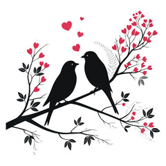 Love Birds Silhouette Vector on White Background  Romantic Minimalist Art