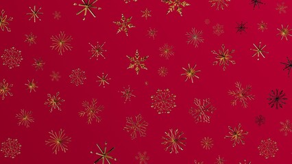 Christmas background with golden snowflakes on a red background. Perfect for holiday greeting cards, invitations, and winter designs. Festive de