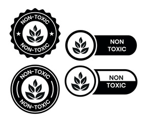 Eco Friendly Non Toxic Vector Label Set. Non Toxic icon set. Non Toxic sign, logo, badge, icon, sticker, label, emblem, stamp, symbol, black, line, flat vector, isolated illustration.