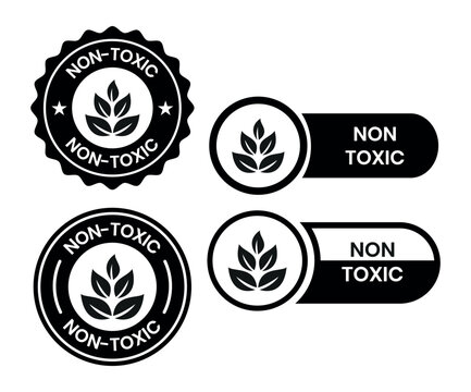 Eco Friendly Non Toxic Vector Label Set. Non Toxic icon set. Non Toxic sign, logo, badge, icon, sticker, label, emblem, stamp, symbol, black, line, flat vector, isolated illustration.