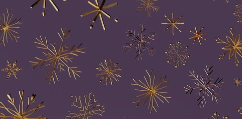 Elegant golden snowflake pattern against a rich purple backdrop. Perfect for Christmas, winter holiday, and festive designs. Beautiful and styli