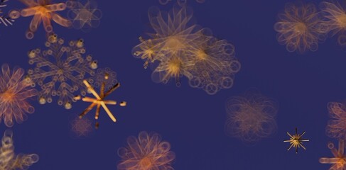 Abstract floral shapes and bokeh over a deep blue background, ideal for artistic, decorative or...