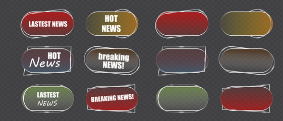 Collection of realistic 3d transparent glass plate twelve modern abstract speech bubble banners with news and breaking news text