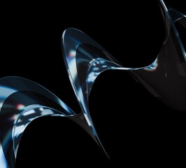 Abstract spiral shape dispersed blue glass 3d render / Genetic Code Structure / metalic