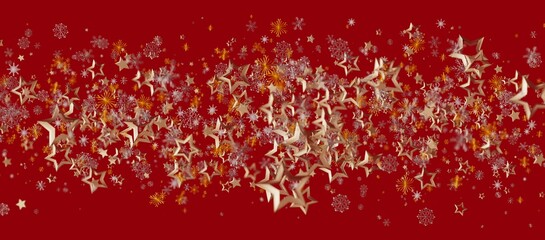 Christmas background with golden stars and snowflakes on a vibrant red backdrop. Perfect for holiday greetings and festive designs. Evokes feeli © vegefox.com