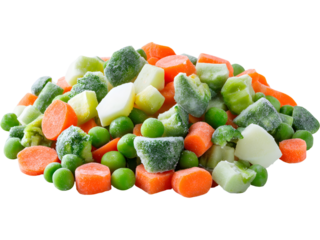 Assorted frozen vegetables isolated on transparent background, representing freshness and healthy eating.