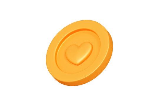 3D Golden coin with heart. Creative design icon for game and animation. 3D Vector Illustration