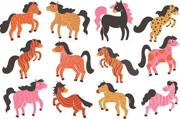 Vector set with the symbol of 2026, the year of the fire horse. Perfect for the festive Christmas season, as well as fall and winter merchandise.