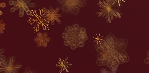 Elegant abstract design featuring artistic snowflakes in gold on a rich burgundy backdrop, ideal for Christmas themes, winter greetings, or fest