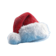 Red santa claus hat with white fur isolated on transparent background for christmas
