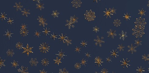 Abstract pattern of golden snowflakes on a dark blue background. Perfect for Christmas, New Year designs, winter concepts, festive and holiday b