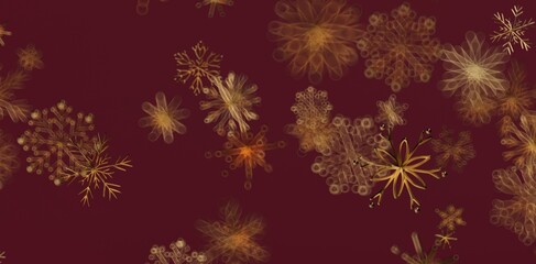 Elegant abstract background featuring gold snowflakes on a deep red backdrop. Perfect for Christmas, winter holidays, and festive designs. Evoke