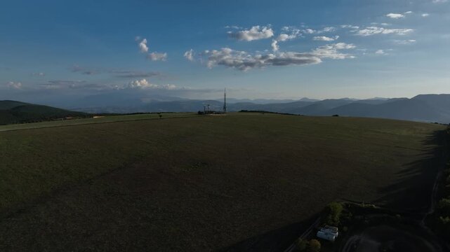 Drone view of Cingoli countryside at sunset