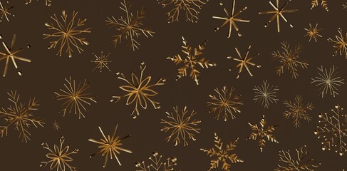 Elegant gold snowflakes on a rich brown backdrop. Perfect for holiday design, seasonal promotions, Christmas cards, and winter backgrounds. Adds