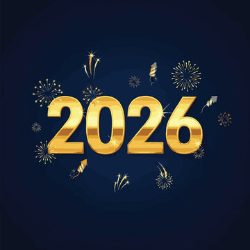 Golden 2026 text with fireworks celebrating New Year.