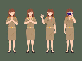 Obraz premium Thai woman teacher in uniform set pose. Young government with job character.