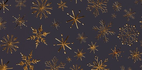 Elegant gold snowflakes on a dark background perfect for winter holiday themes, christmas designs, and festive occasions. Ideal for creating eye